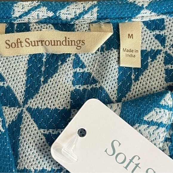 Soft Surroundings Narah Top Women M Geometric Print 3/4 Sleeve Blouse‎ Blue NWT - Picture 3 of 12